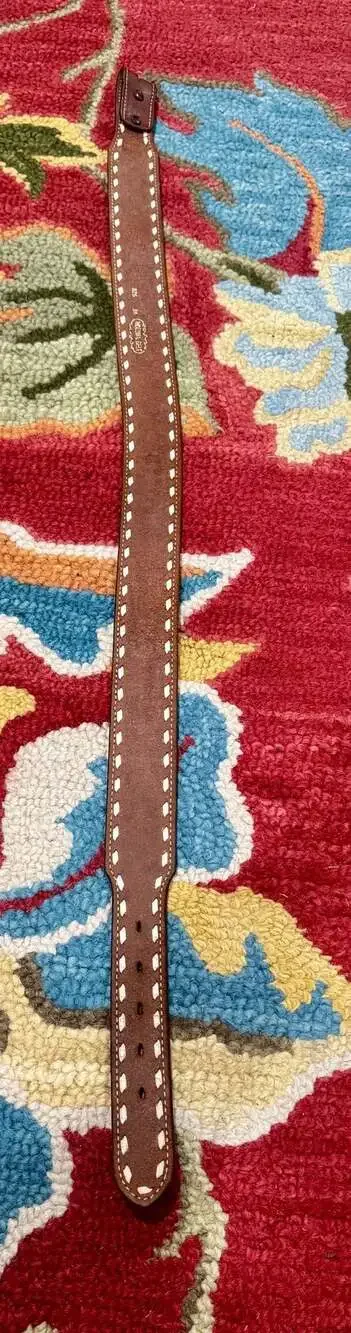Nocona Belt  #876 Tooled Western Leather Belt w/ White Stitch Sz 34;No Buckle